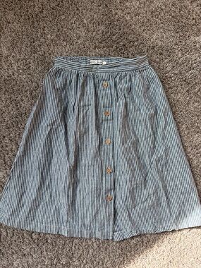 Girls Blue and White Striped Button-Front Skirt